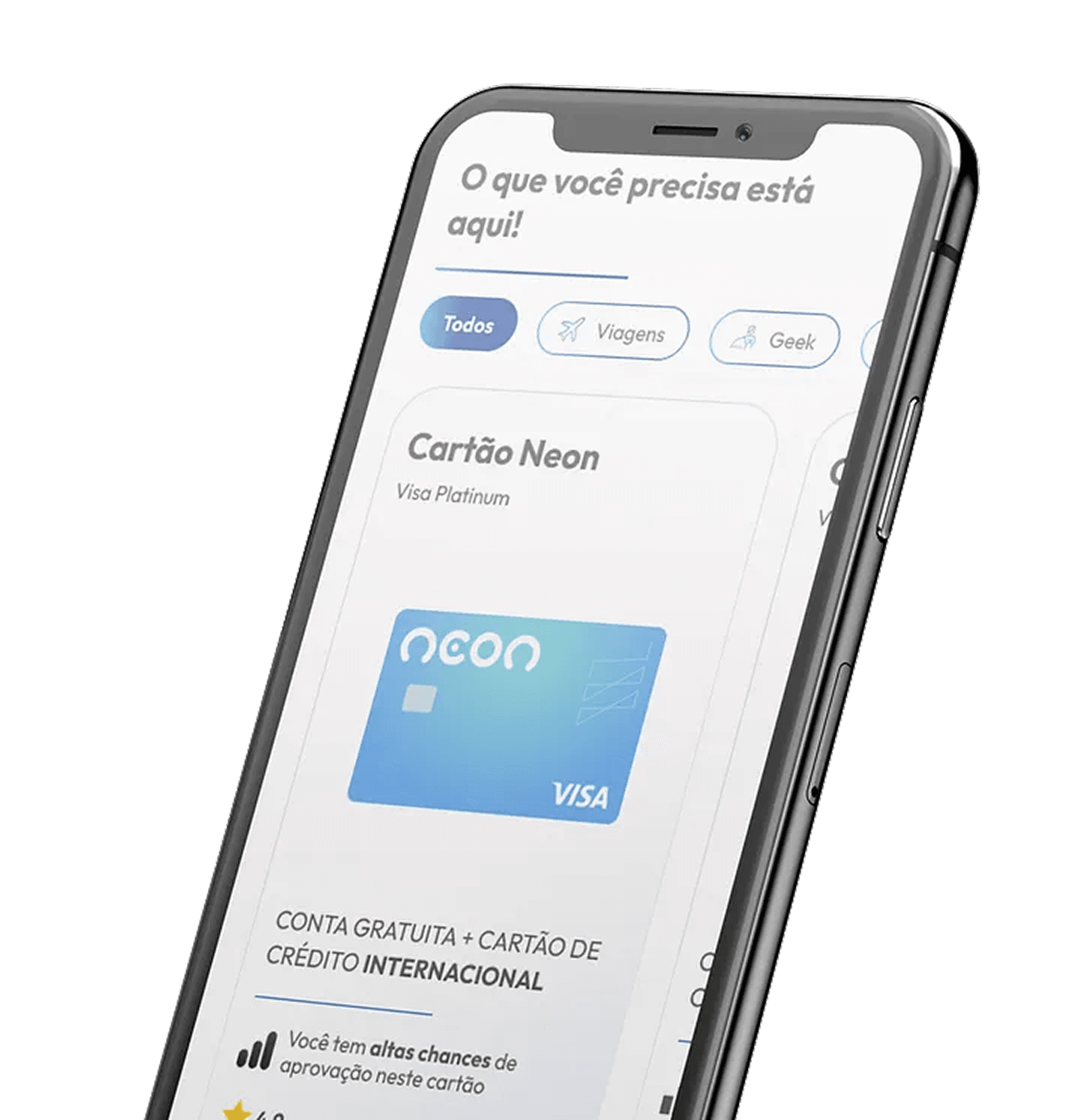 Tela mobile com a seção O que você precisa está aqui, filtros de necessidade e cartões de produto.