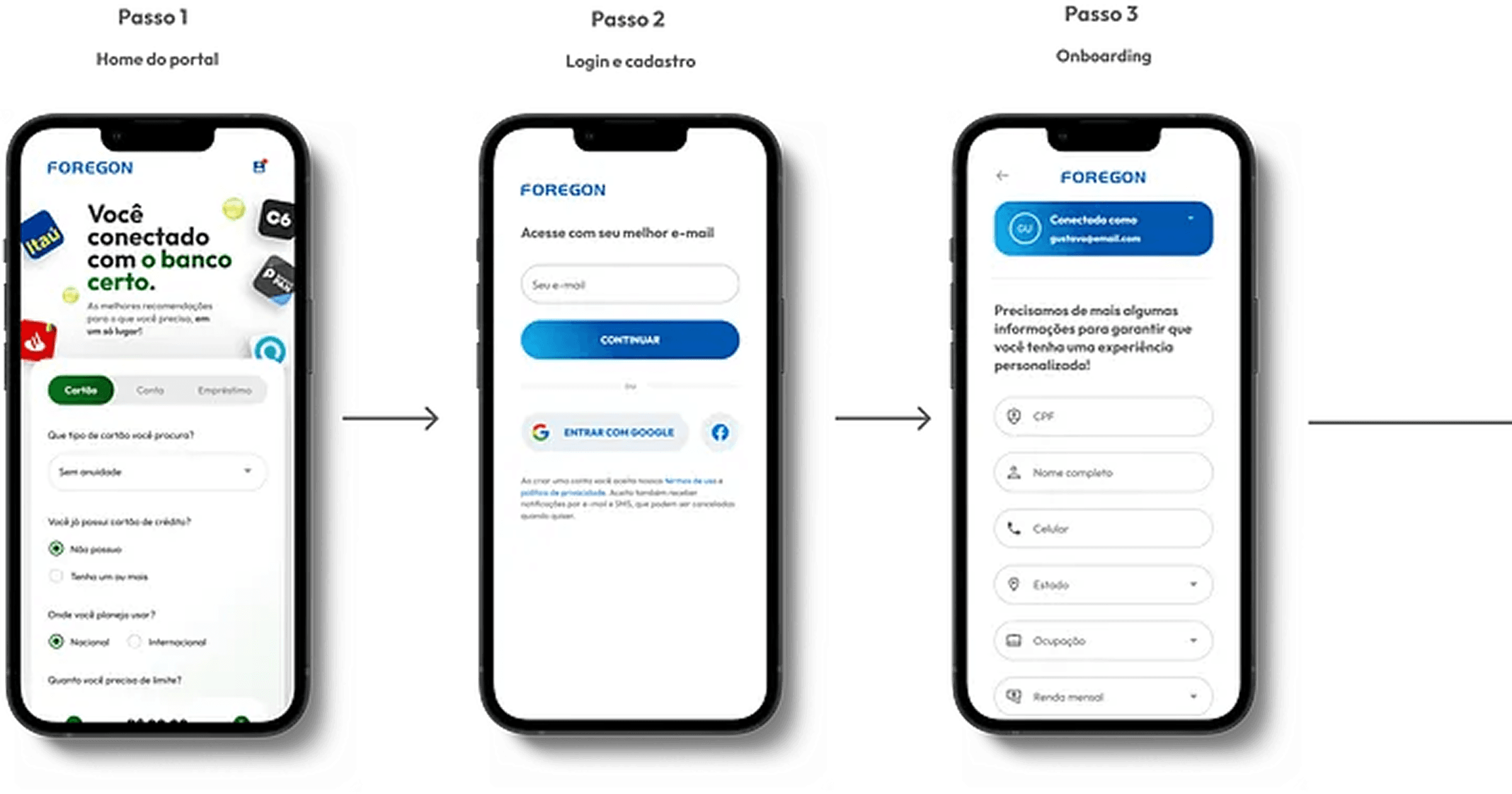 Novo fluxo de onboarding nas etapas iniciais.